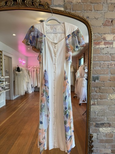 Vintage Adbil Sun Dress White & Floral Ribbon Pearl Buttons