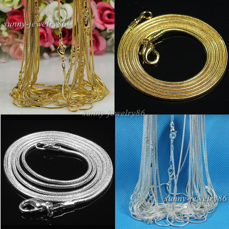 10/20/50/100pcs Silver/Gold Plated 1.2mm Snake Chain Necklace 16" 18" 20" 24"