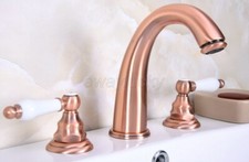 Antique Red Copper Widespread Double Handle Bathroom Sink Faucet Mixer Tap