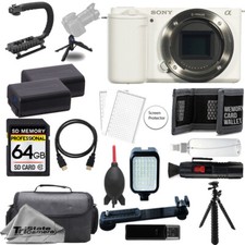 Sony ZV-E10 Camera Body White 64GB Extra Battery LED Flash- ULTIMATE Kit