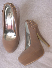 Mode Queen Nude Blush Suedette Studds Slip-on Platform Heels Womens UK 2 / EUR35