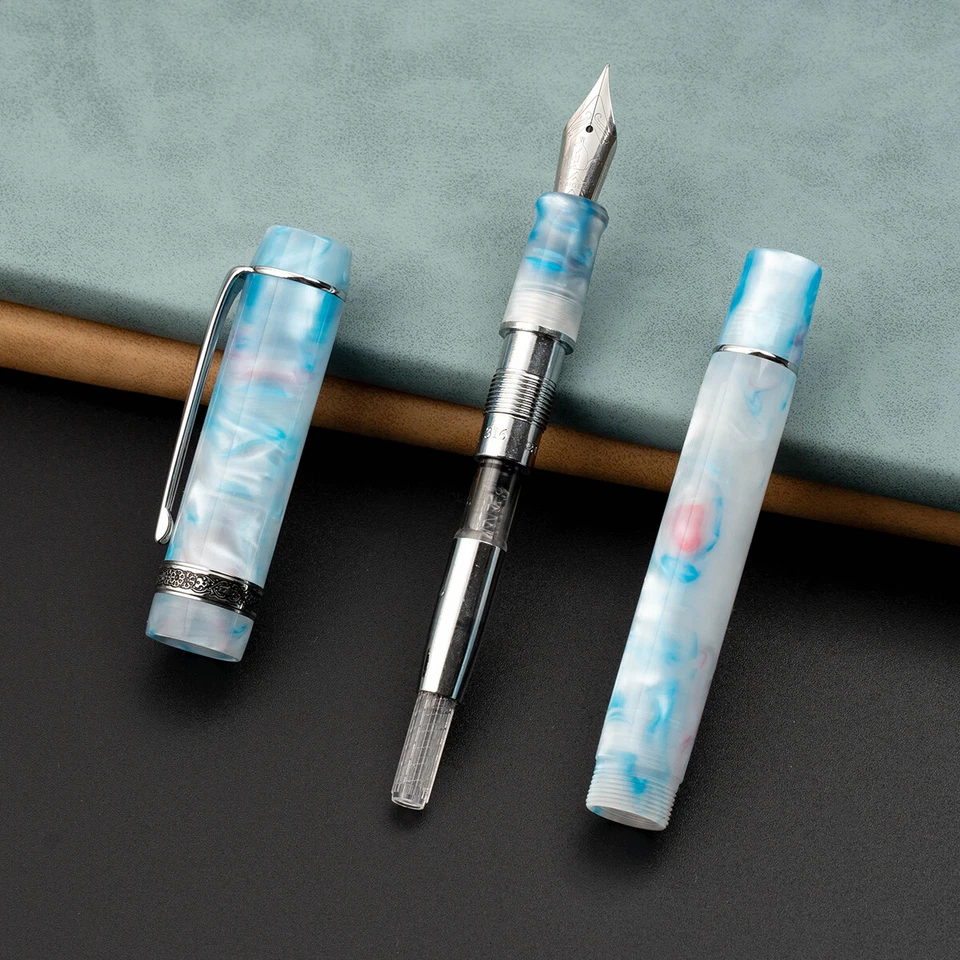 Kaigelu 316A  Blue White Acrylic Fountain Pen, EF/F/M Nib Writing Ink Gift Pen - Image 3 of 4