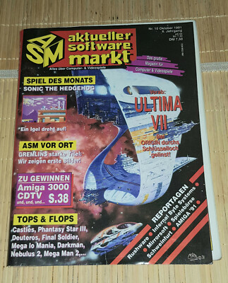 ASM AKTUELLER SOFTWARE MARKT 10 Okt 1991 Sonic Gameboy Amiga PC NEBULUS Blockout