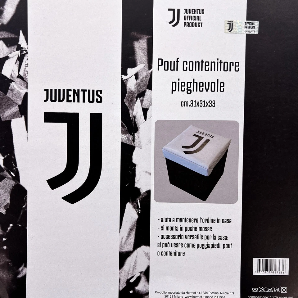 Pouf contenitore con coperchio Juventus Juve bianco e nero 31x31x33 cm - Immagine 2 di 4
