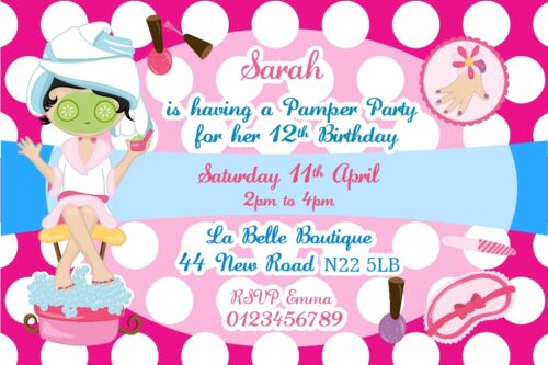 Girls Personalised Pamper Party Birthday invitations x 10 - Afbeelding 1 van 1