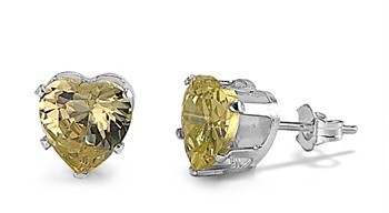 Sterling Silver Heart Earrings Peridot CZ Studs Love Nickel Free Fine 925 Italy - Picture 1 of 1