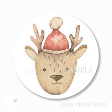 48 CHRISTMAS REINDEER FAVORS ENVELOPE SEALS SCRAPBOOK STICKERS 1.2" ROUND