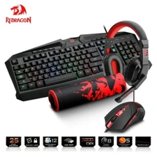 Gaming Keyboard Mouse Earset and Pad Set USB 104 keys Mechanical Feel Wired 