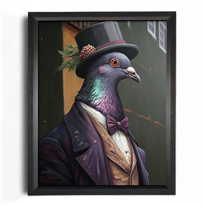 Lila Taube im Anzug Druck Vintage Tier Wandbild Vogel Kunstwerk Taube Kunst Po