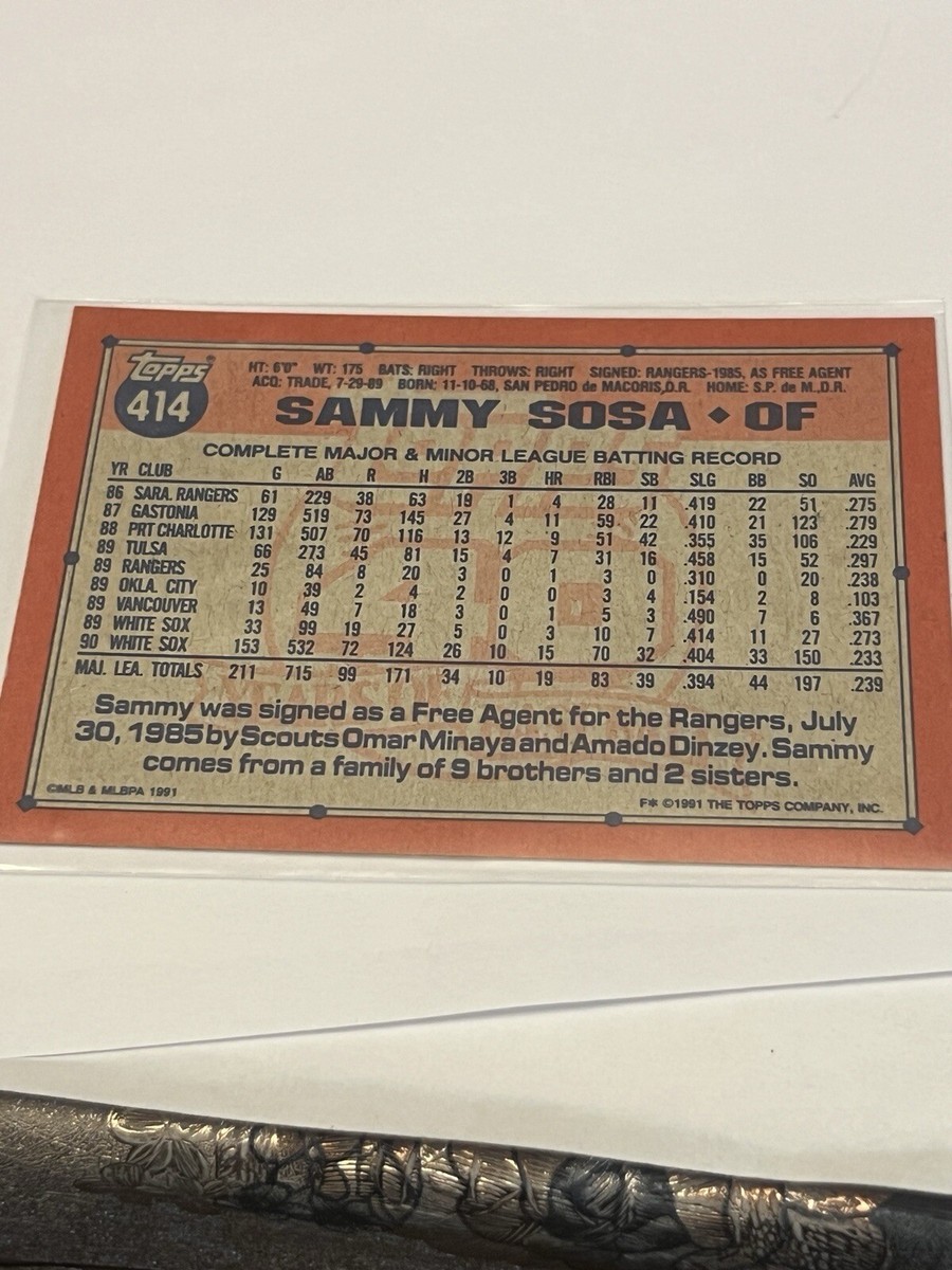 Sammy Sosa #414 Topps 40 Years Of Baseball 1991 Error Card Wrong