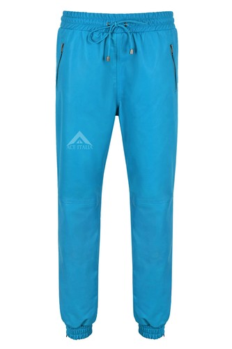 Uomo Vera Pelle Pantaloni Sudore Track Pantalone Blu Elettrico Zip Jogging  Fondo 3040 | eBay