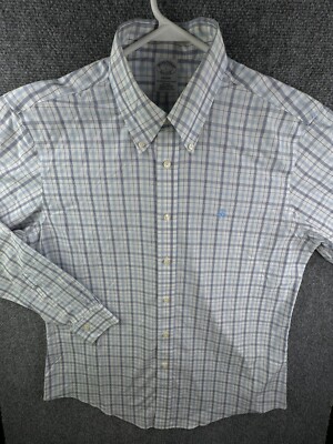 Brooks Brothers Long Sleeve Button Up Shirt Cotton Blue Plaid Large Regent Adult