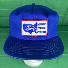 Vintage Ford Midway Truck Center Patch Trucker Hat Blue White Made in America