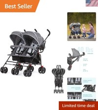 Volgo Twin Umbrella Stroller: Gray, Easy-Fold with Large Storage Basket