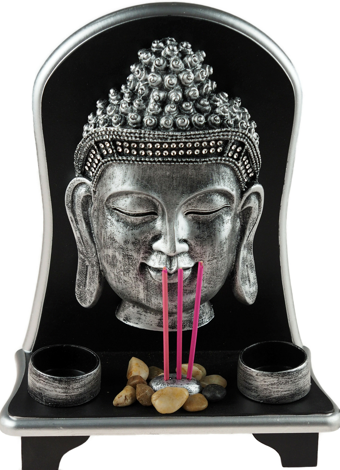 30cm Thai Buddha Black Silver Candles / Incense burner Ornament