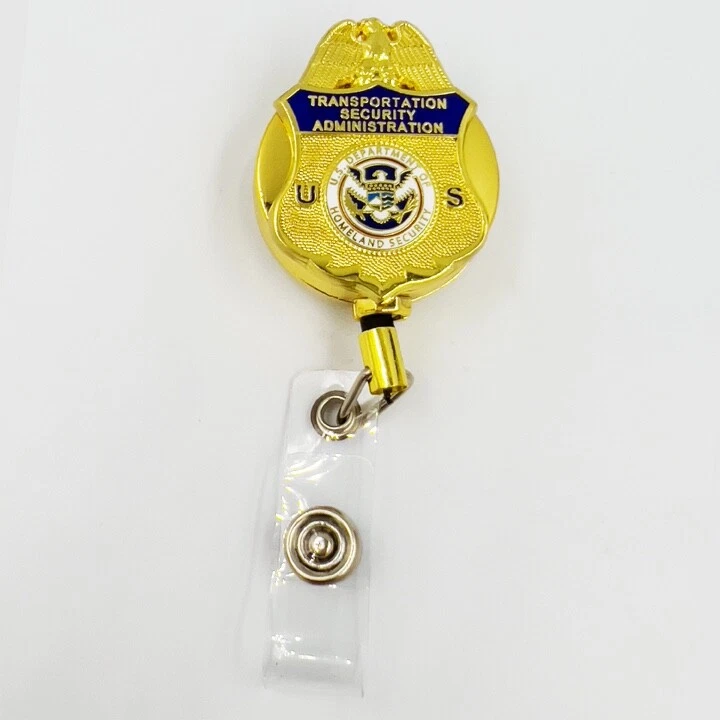Soporte TSA ID logotipo esmaltado dorado en carrete de identificación retráctil todo metal Foto 2 de 4