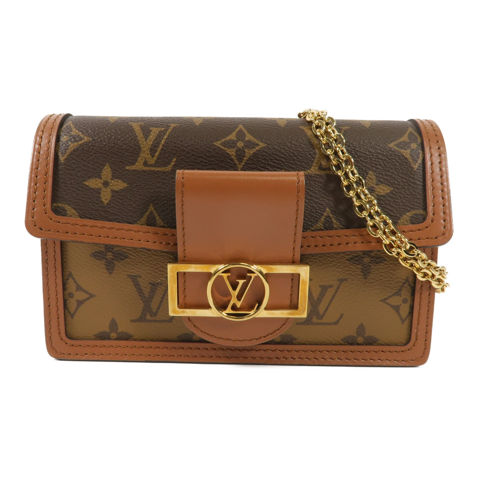 LOUIS VUITTON（LV） Borsa a tracolla Louis Vuitton LV GHW Dauphine catena M68746 monogramma rovescio marrone