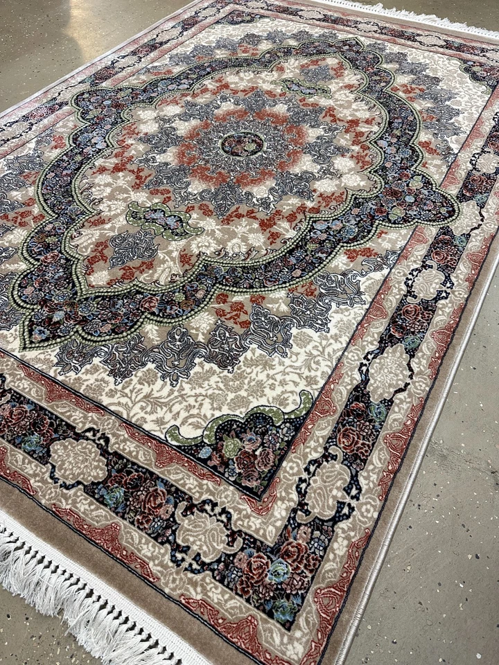 Alfombra de área tradicional crema hecha a máquina alfombra oriental de Oriente Medio 6,5 x 9,2 pies Foto 2 de 4