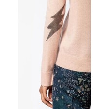 Zadig Voltaire Cici Crew Neck Cashmere Leather Patch Sweater in Pink Small