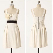 Anthropologie Deletta Cream dress Pockets Flower XSmall