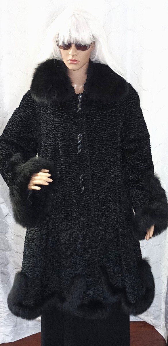 Vintage MANTAZA black Curly Persian Lamb A-Line Swing coat Size M