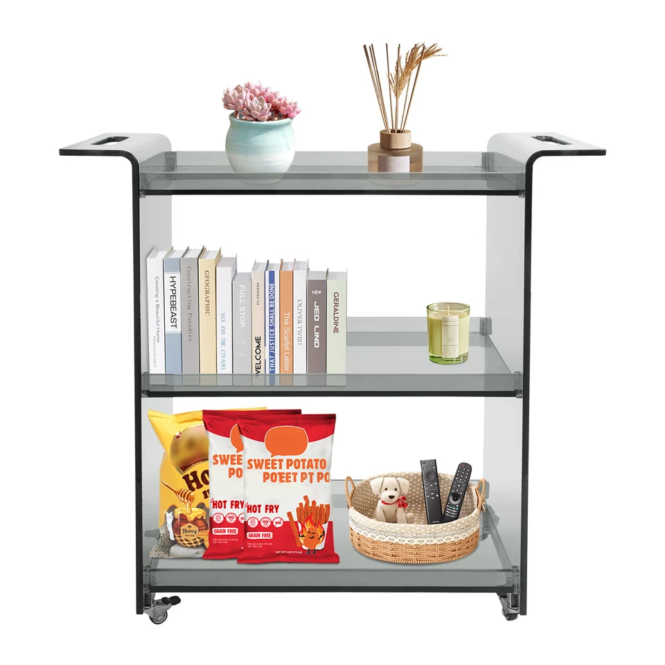 Kitchen Cart with Wheels 3 Tiers Mobile PC Cart Rolling Serving Cart Smoke Gray - Image 4 of 4