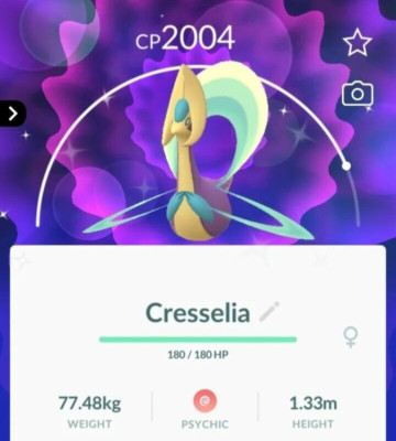    Shiny Cresselia -  P T C - 80k stardust  - Description