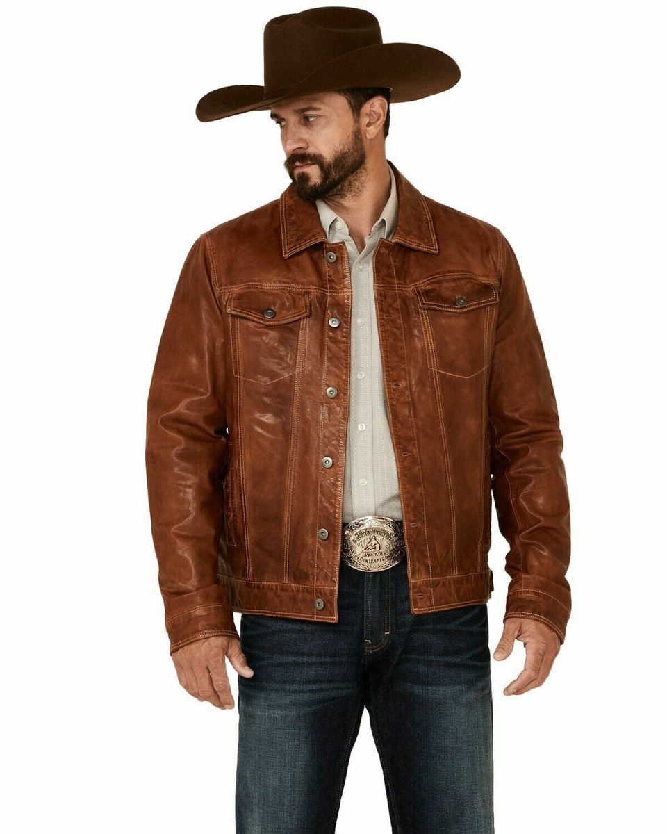 ジャケット・アウター Polysooem WASHED LEATHER WESTERN JACKET Scully Men Western Lamb Leather Washed Jean Jacket NWT | eBay