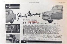 RELIANT 'Regal Mark V' Saloon 1960 Three-Wheeler Car Advert : 669/162