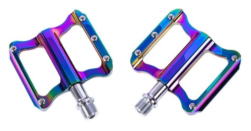 Anodized ano oil slick platform pedals flat BMX mountain bike 9/16" oilslick S - Picture 5 of 6
