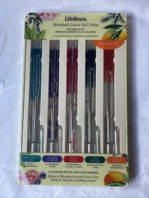 Lifelines Scented Lava Pens 5 Pack Colored Gel Pens Flowing Ink Aromatherapy NEW