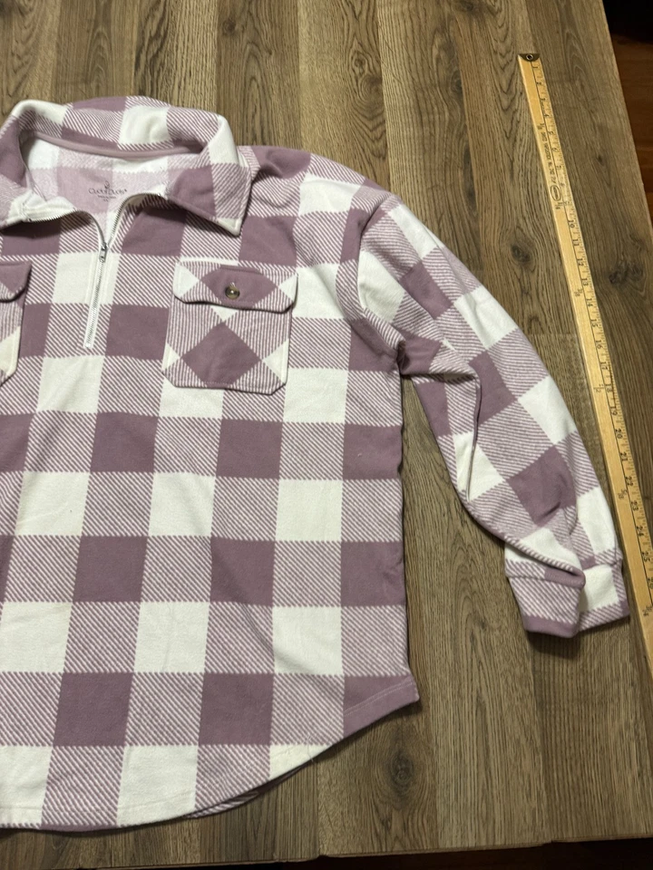 Suéter Cuddl Duds, Para Mujer Plus 1X, Púrpura Blanco, Cuadros, Cuarto de Cremallera, Pullover Foto 4 de 4