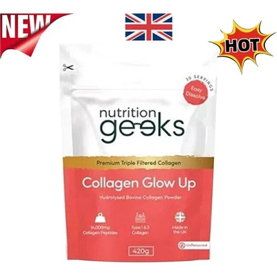 Improved New 420g Glow Up 30 serving 14000mg Collagen & geeks Powder Nutrition