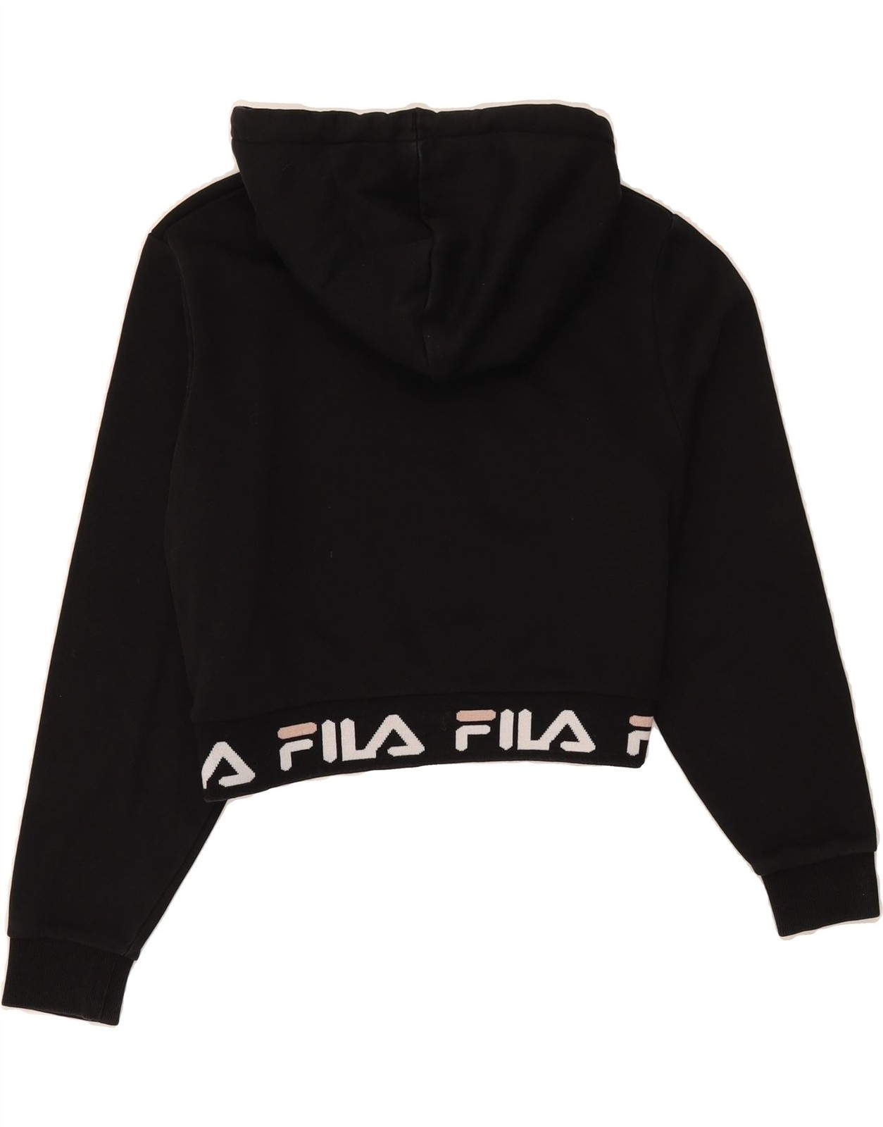 FILA maglione donna crop grafica felpa con cappuccio UK 12 medio nero cotone CR53