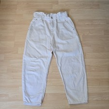 Zara Paper Bag Waist Barrel Jeans Off White Cowboy Edgy Cottagecore Size 6