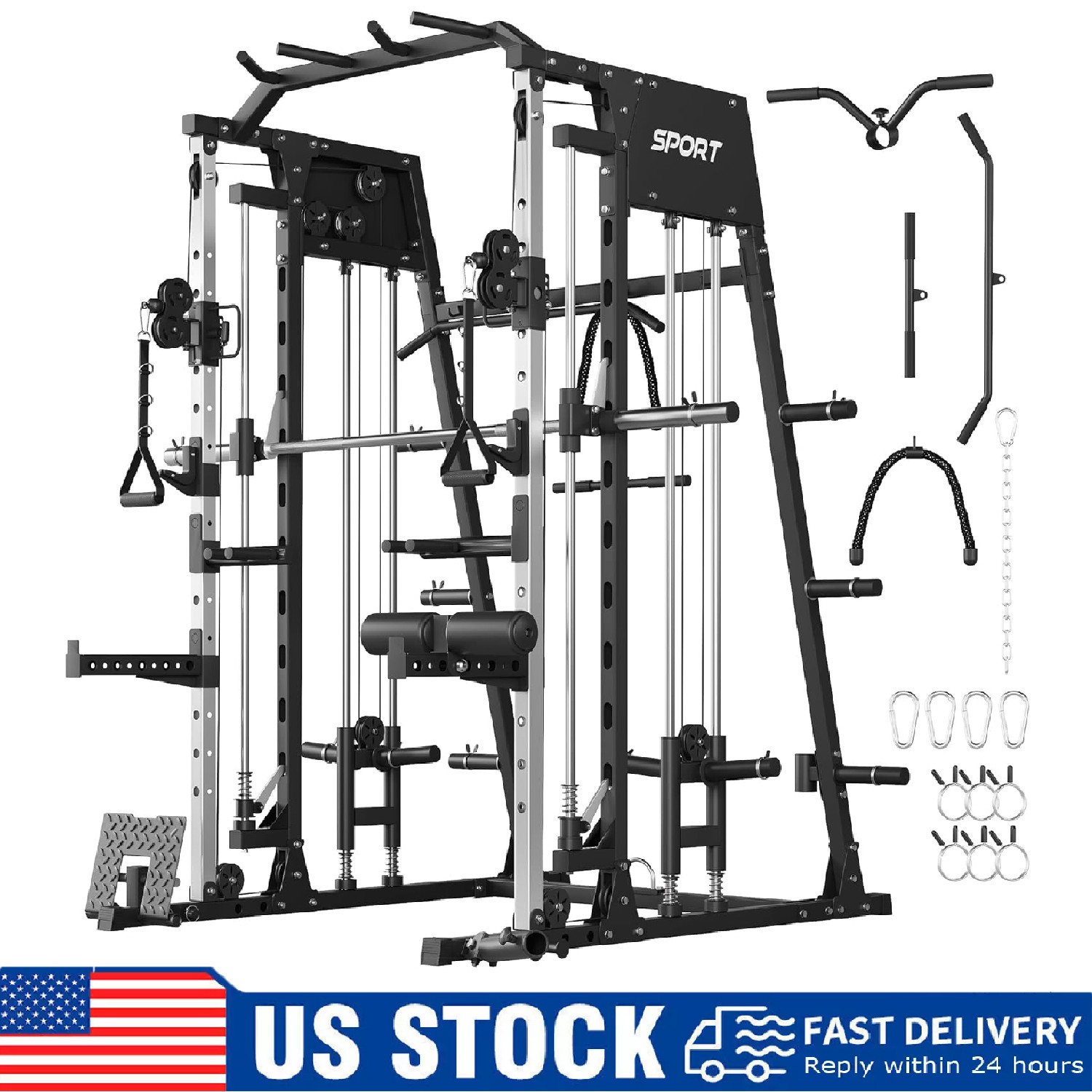 Smith Machine Multifunctional Power Cage Home Gym Equipment ,Full Body Workout