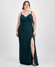 City Studio Trendy Plus Size Glitter Lace Spaghetti-Strap Gown Womens 18W Hunter