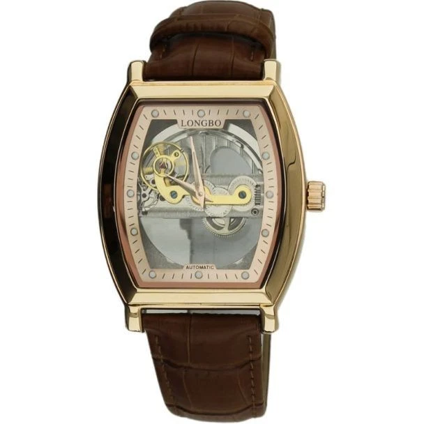 Reloj Longbo Automático Hombre con Correa de Cuero - Rosa/Marrón Foto 2 de 4