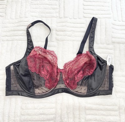 Adore Me Red Lace Underwire Balconette Lingerie Bra Size 44DD New