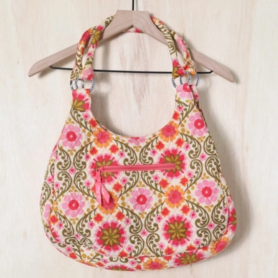 Bolsa de ombro VERA BRADLEY rosa floral colcha hobo - Imagem 3 de 4