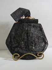Vtg Tony E Stephan Damascus Brocade Black Purse Copper Toned Hardware 7 "x7 "