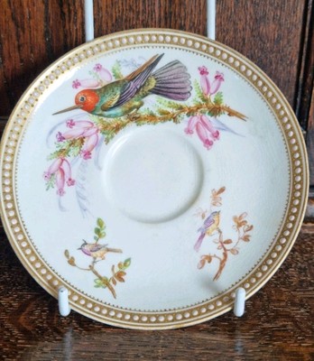 1875 ROYAL WORCESTER SCHRANK UNTERTASSE BEMALT EXOTISCHE VÖGEL PERLEN JOHN HOPEWELL 