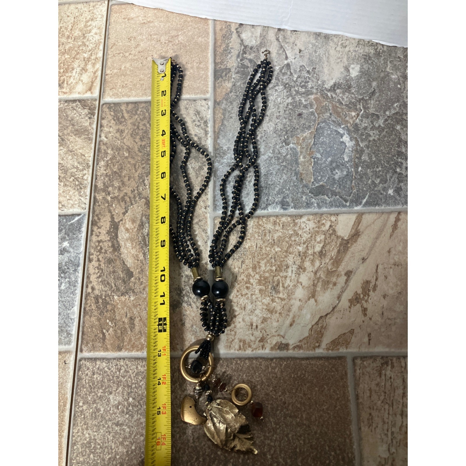 Unique Beaded Necklace Statement Leaf Charm Gold … - image 5