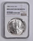 1986 American Silver Eagle $1 BU Brilliant Uncirculated NGC Brown Label *7472 — photo 1