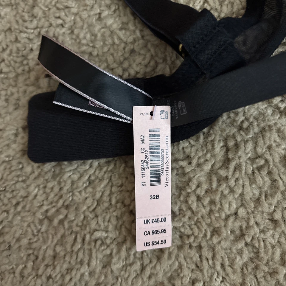 Sujetador Victoria's Secret Muy Sexy Sin Forro Malla Transparente Tirantes Bandas Negro 32B Foto 4 de 4