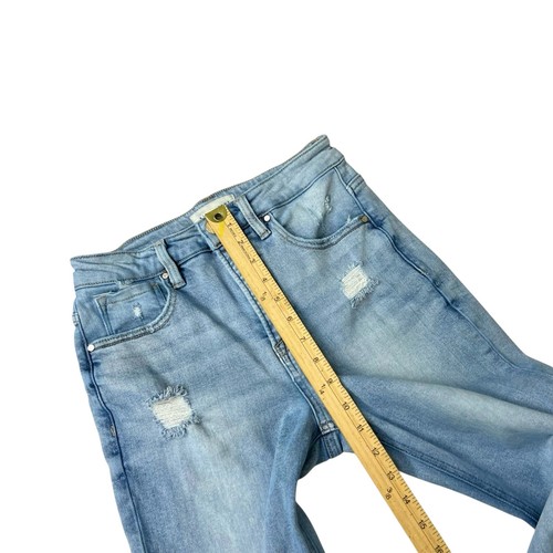 Risen Jeans Damen Größe 5 / 27 Used-Look ausgestelltes Bein Fransensaum helle Waschung Denim - Bild 6 von 9