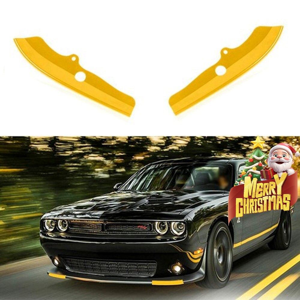 Yellow Front Bumper Lip Splitter Protector Cover For 2015+ Dodge Challenger - 2pc Set, Gloss ABS Trim - Easy Install