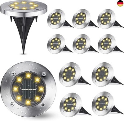 Pack of 12 Solar Floor Lights, Outdoor Solar Lights for Garden Outdoor with 8 LE