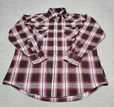 Ely Cattleman pearl snap shirt size large long sleeve red gray and white plaid