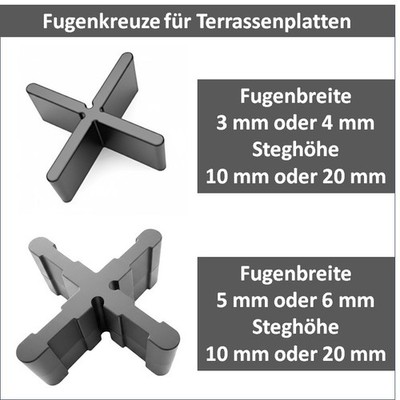 Fugenkreuze 3-4-5-6 mm / 10-20 mm für Terrassenplatten Bodenplatten Fliesenkreuz